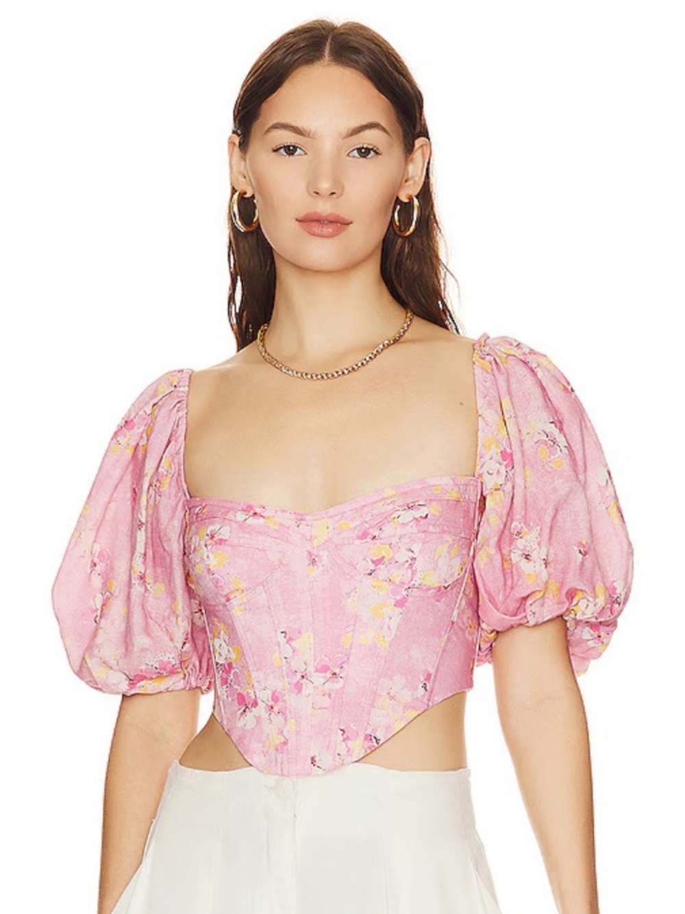 REVOLVE Bardot Corset Top Pink Floral Bustier Fitted Romantic Women Size L - Picture 4 of 16